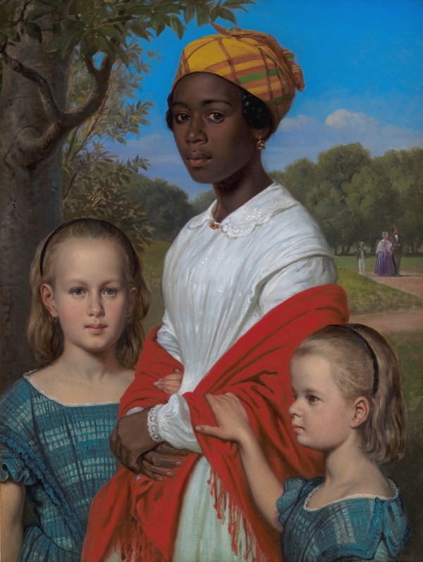 Wilhelm Marstrand, Otto Marstrand’s two Daughters and their West-Indian Nanny, Justina, in the Frederiksberg Gardens, 1857. Oil on canvas, 89 x 67 cm. Statens Museum for Kunst, Copenhagen.