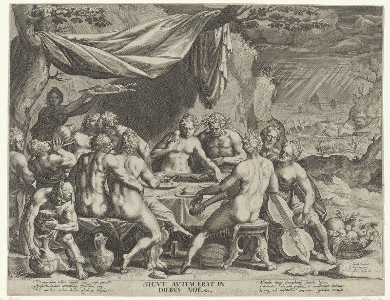 Detail from Sinful Mankind before the Flood, 1601 – 1636, Johann Sadeler (I), after Dirck Barendsz. Engraving, 34.8×44.8cm. Rijksmuseum Collection.
