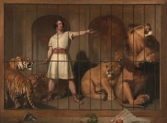  Oil on canvas painting of a Portrait of Mr. Van Amburgh, As He Appeared with His Animals at the London Theatres, by artist by Sir Edwin Henry Landseer.