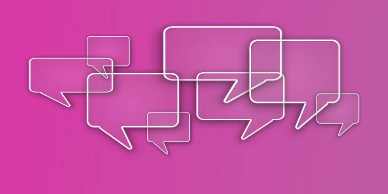 Speech bubbles on a dark pink background